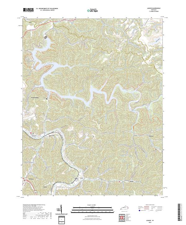 Lancer, KY — USGS 7.5-minute topo (2023)