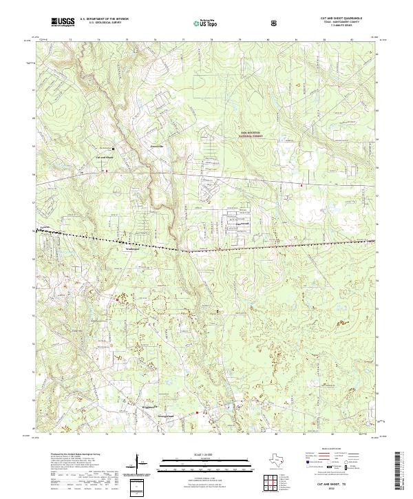 Cut And Shoot, TX — USGS 7.5-minute topo (2022)