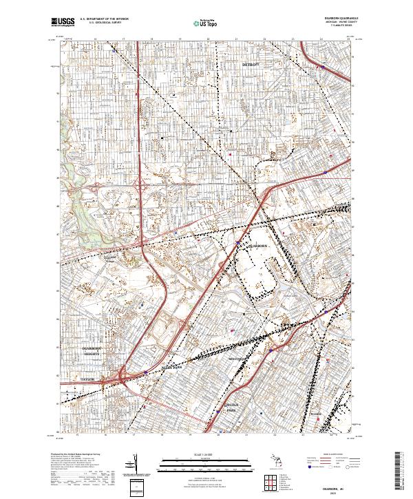 Dearborn, MI — USGS 7.5-minute topo (2023)