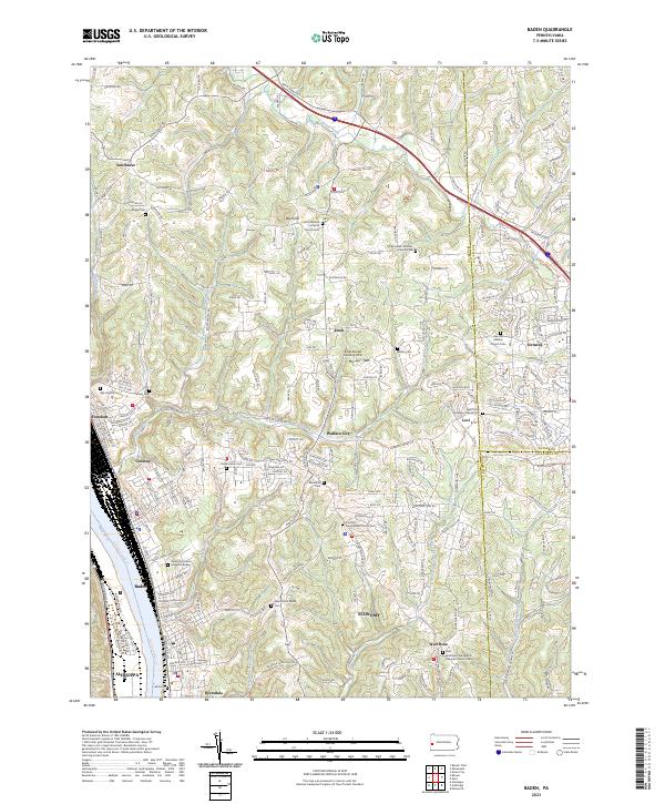 Baden, PA — USGS 7.5-minute topo (2023)