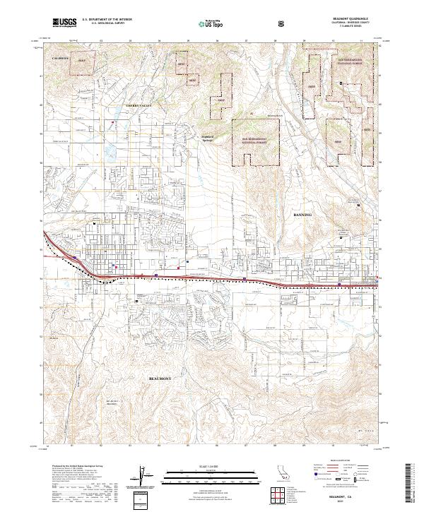 Beaumont, CA — USGS 7.5-minute topo (2021)