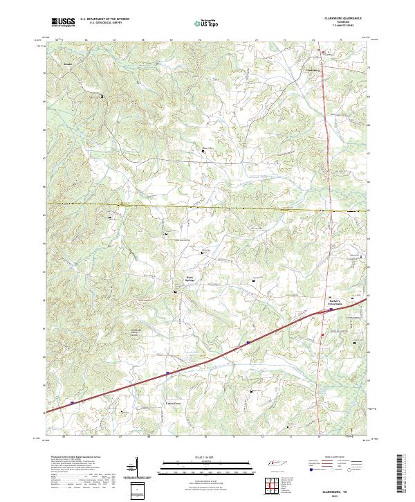 Clarksburg, TN — USGS 7.5-minute topo (2022)