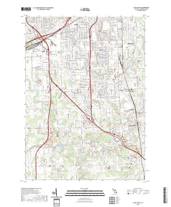 Flint South, MI — USGS 7.5-minute topo (2023)