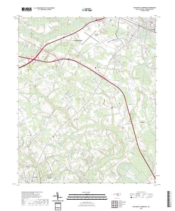 Southwest Lumberton, NC — USGS 7.5-minute topo (2022)