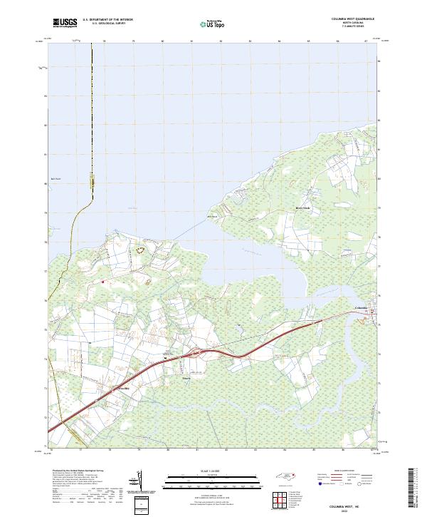 Columbia West, NC — USGS 7.5-minute topo (2022)