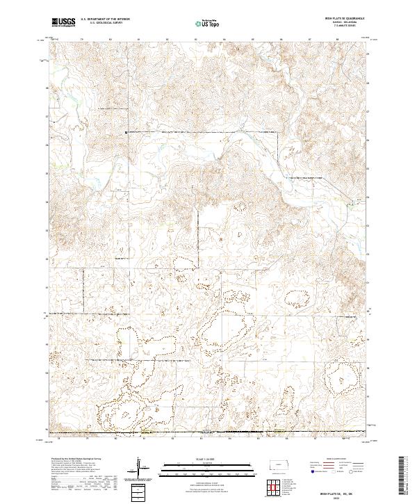 Irish Flats SE, KS-OK — USGS 7.5-minute topo (2022)