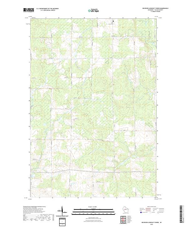 Rib River Lookout Tower, WI — USGS 7.5-minute topo (2022)